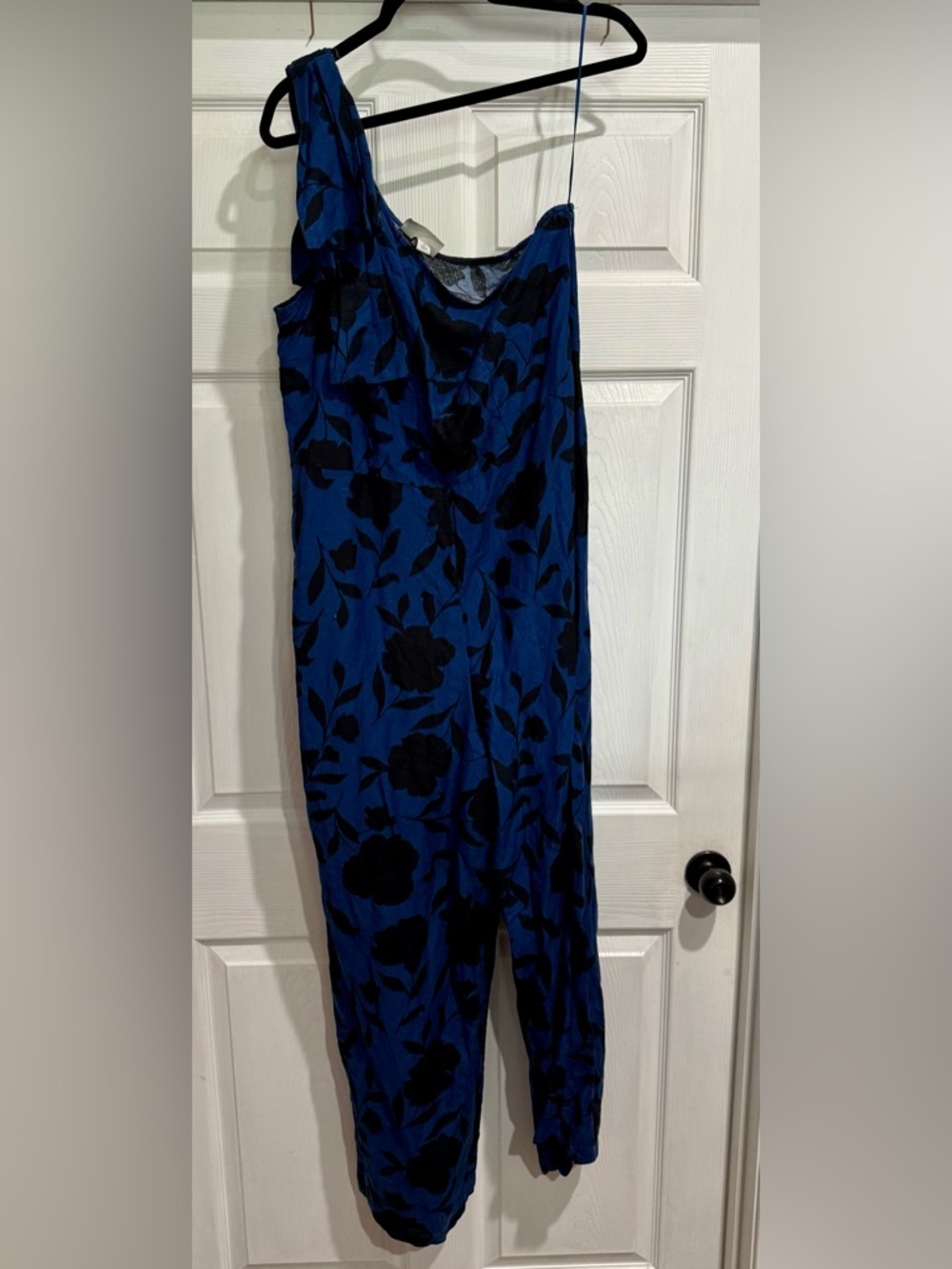 kate spade Blue and Black One-Shoulder Floral Jumpsuit